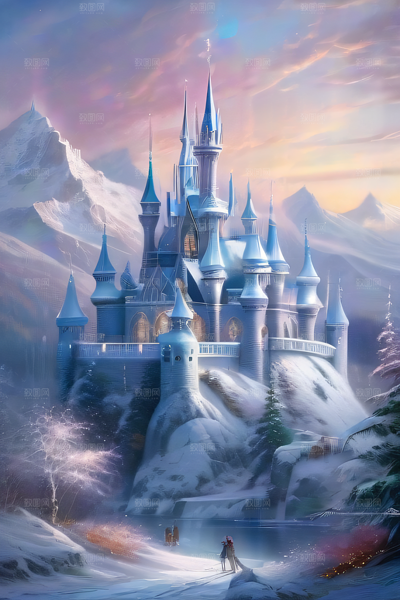 冰雪仙境冰雪城堡与冰玫瑰的幻景