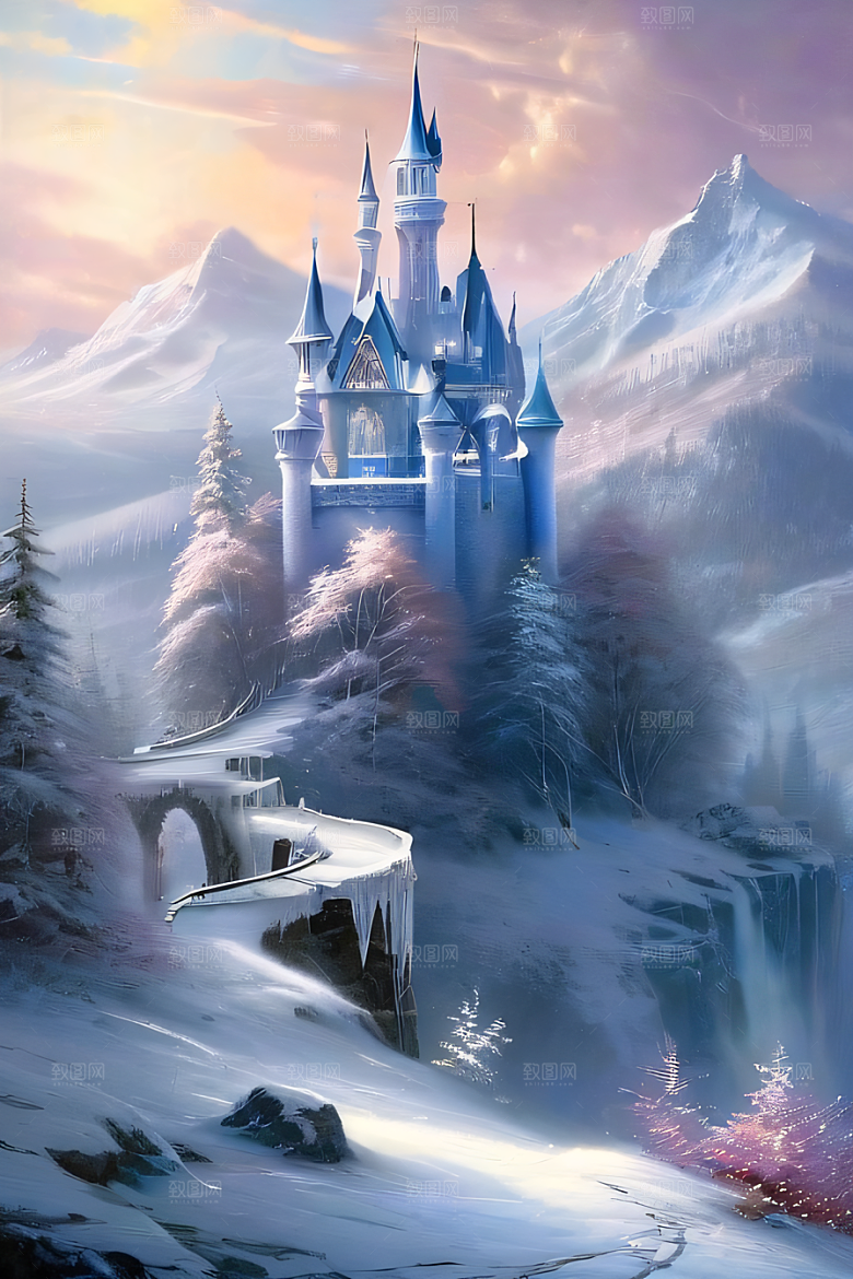 冰雪城堡与冰玫瑰的幻幽之美