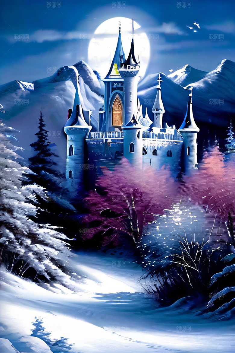 冰雪城堡与冰玫瑰的幻幽之美