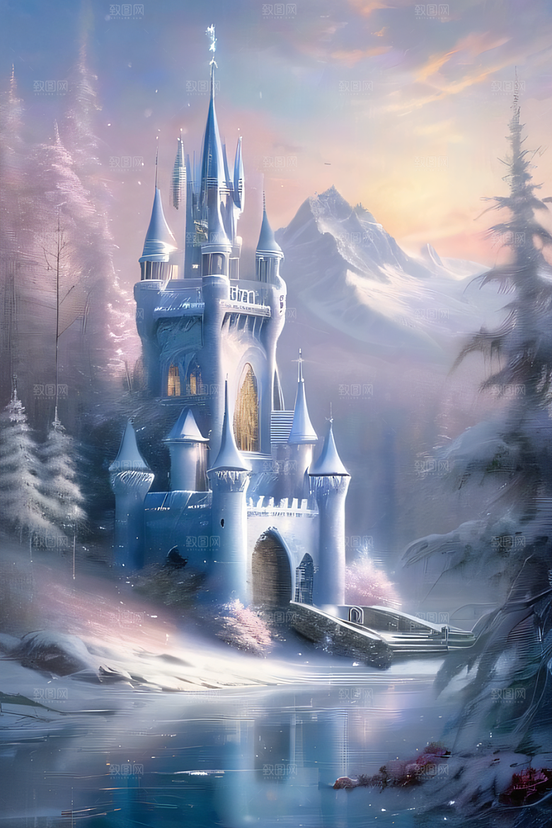 冰雪城堡与冰玫瑰的幻幽之美