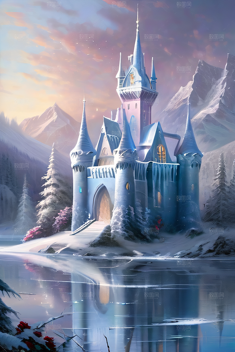 冰雪城堡与冰玫瑰的幻幽之美