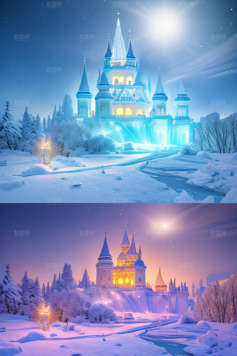 冰雪城堡与冰玫瑰的幻幽之美