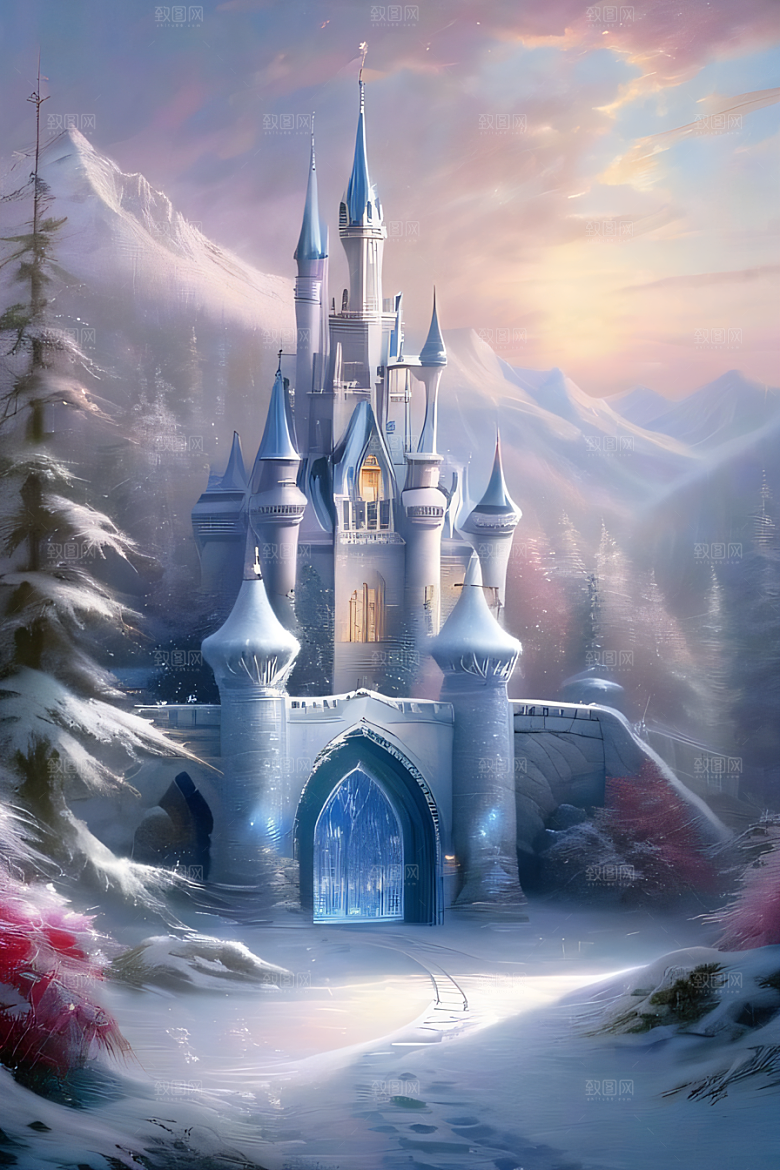 冰雪城堡与冰玫瑰的幻幽之美