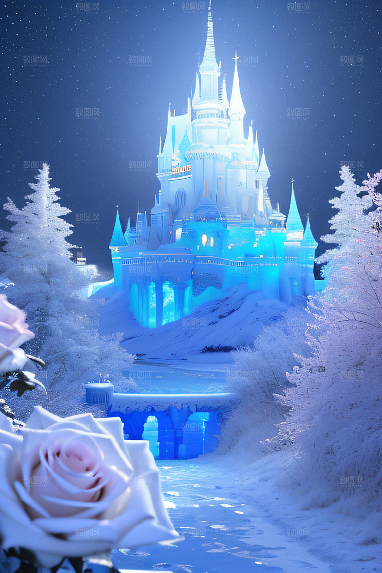 冰雪城堡与冰玫瑰的幻幽之美