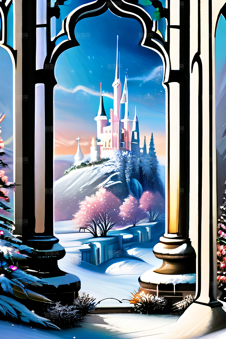 冰雪城堡与冰玫瑰的幻幽之美