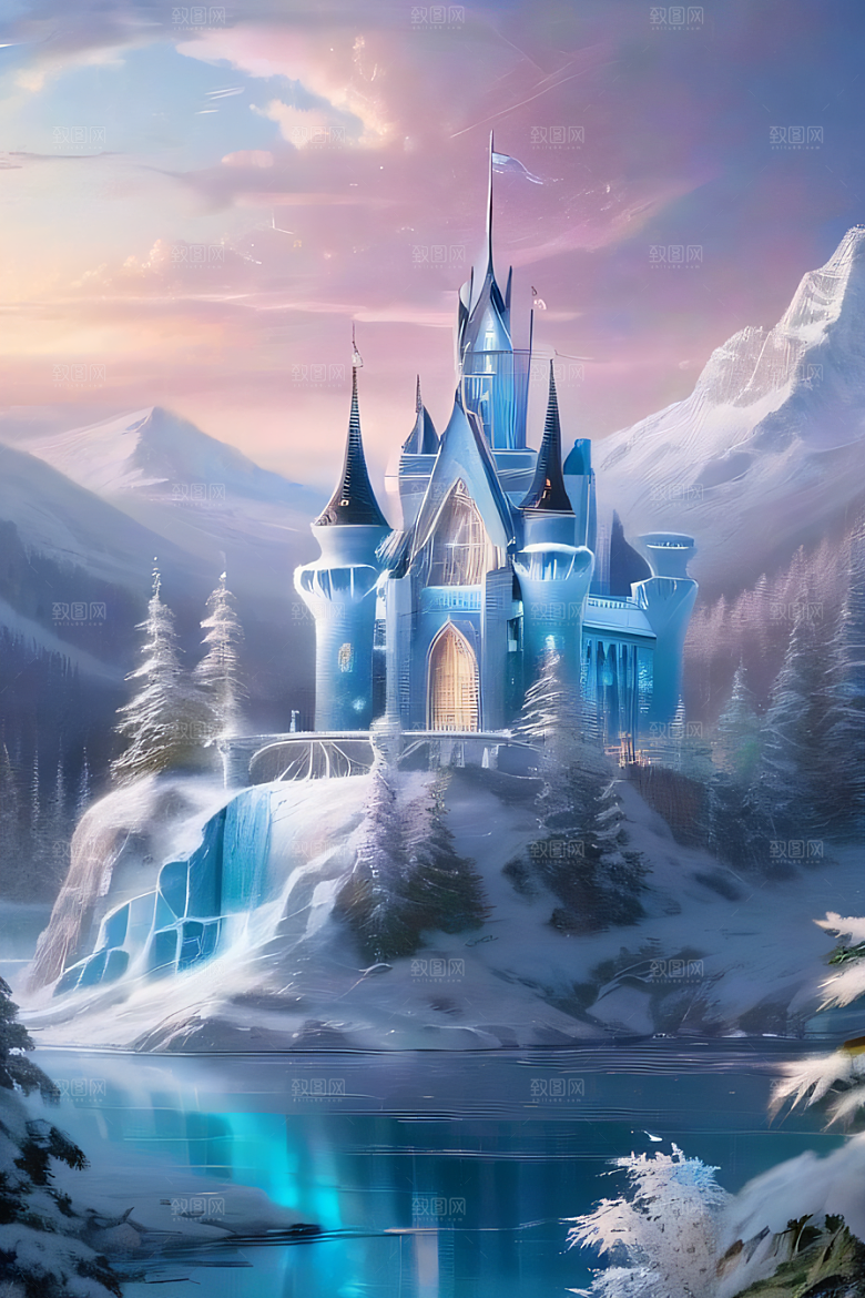 冰雪城堡与冰玫瑰的幻幽之美