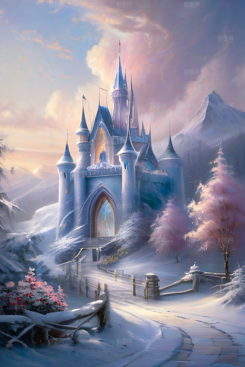 冰雪幻境之旅冰雪城堡与冰玫瑰的幻幽之美
