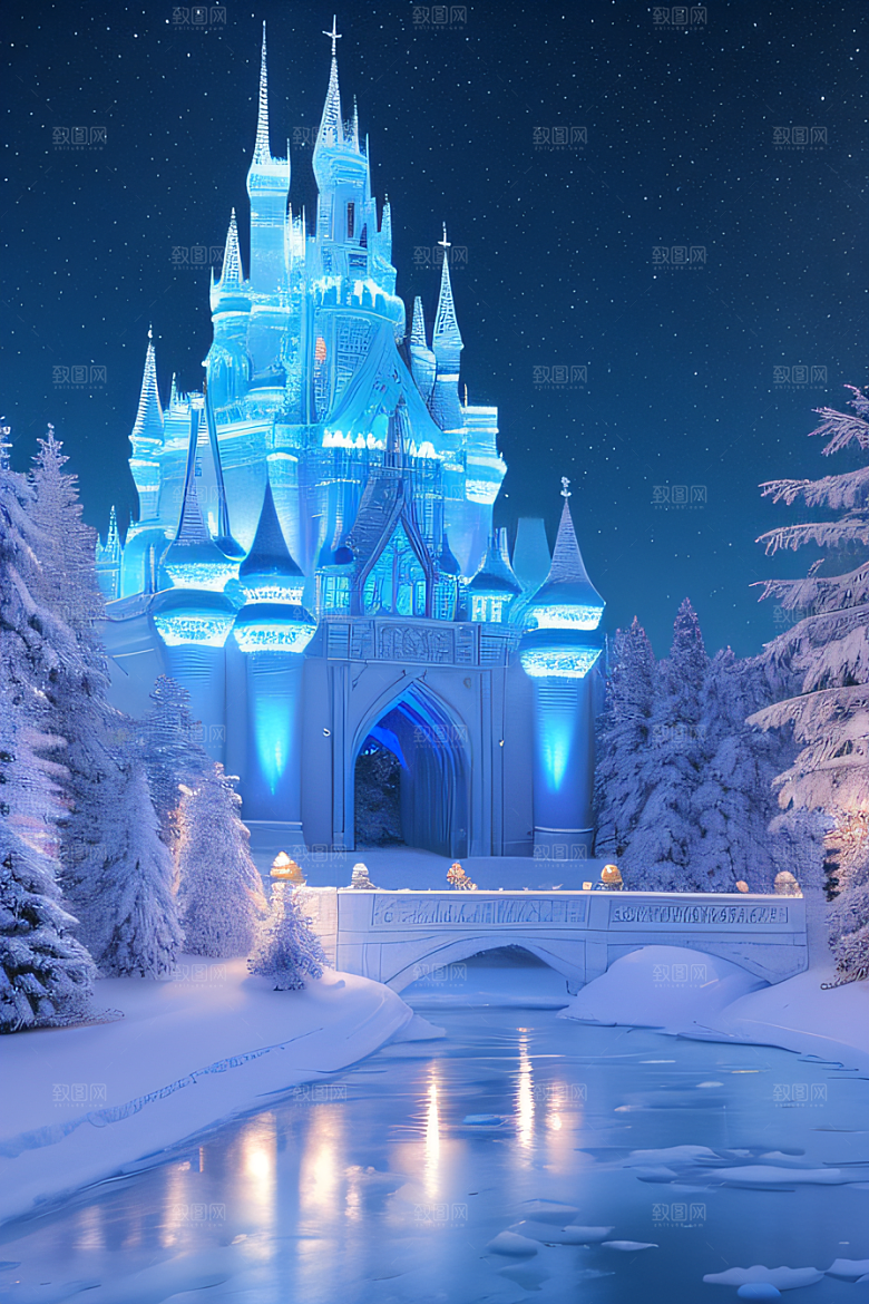 冰雪幻境之旅冰雪城堡与冰玫瑰的幻幽之美