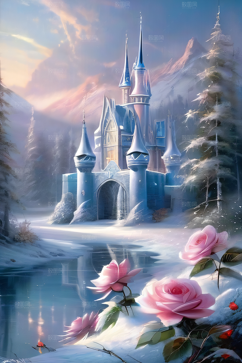 冰雪幻境之旅冰雪城堡与冰玫瑰的幻幽之美