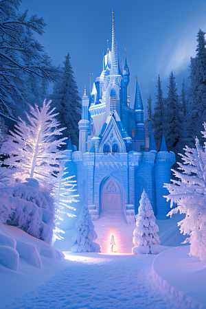 冰雪幻境之旅冰雪城堡与冰玫瑰的幻幽之美