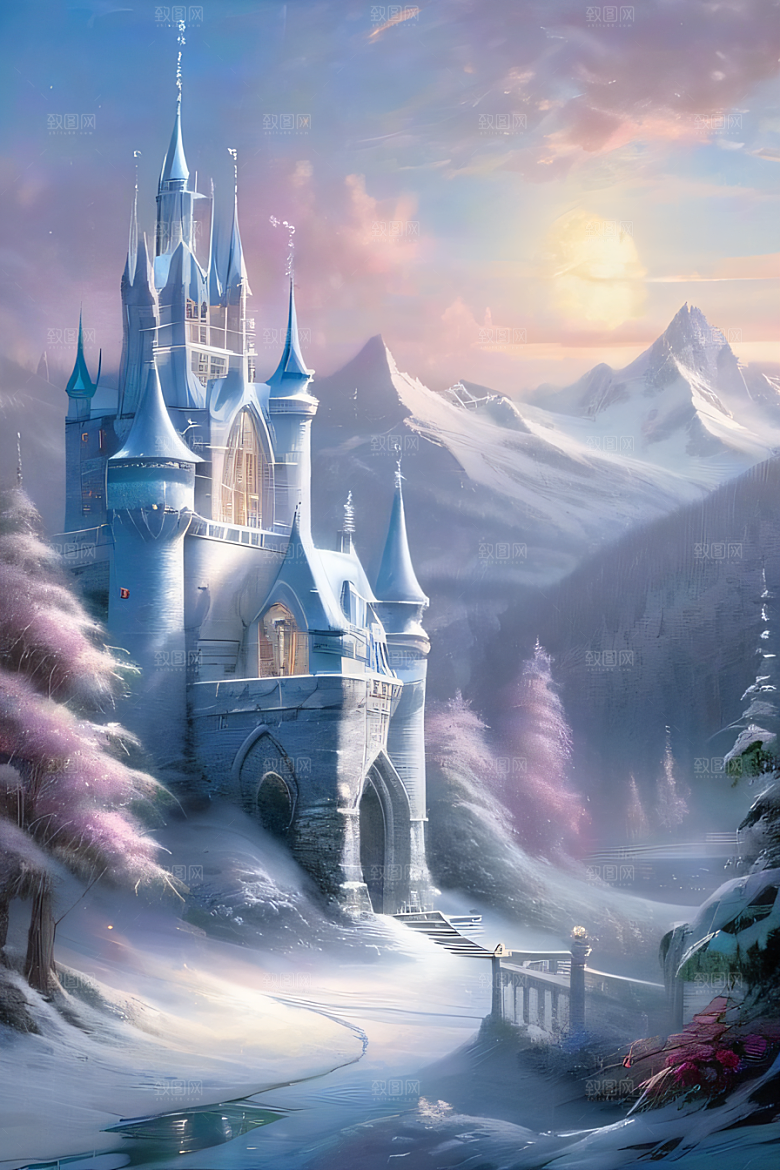 冰雪幻境之旅冰雪城堡与冰玫瑰的幻幽之美