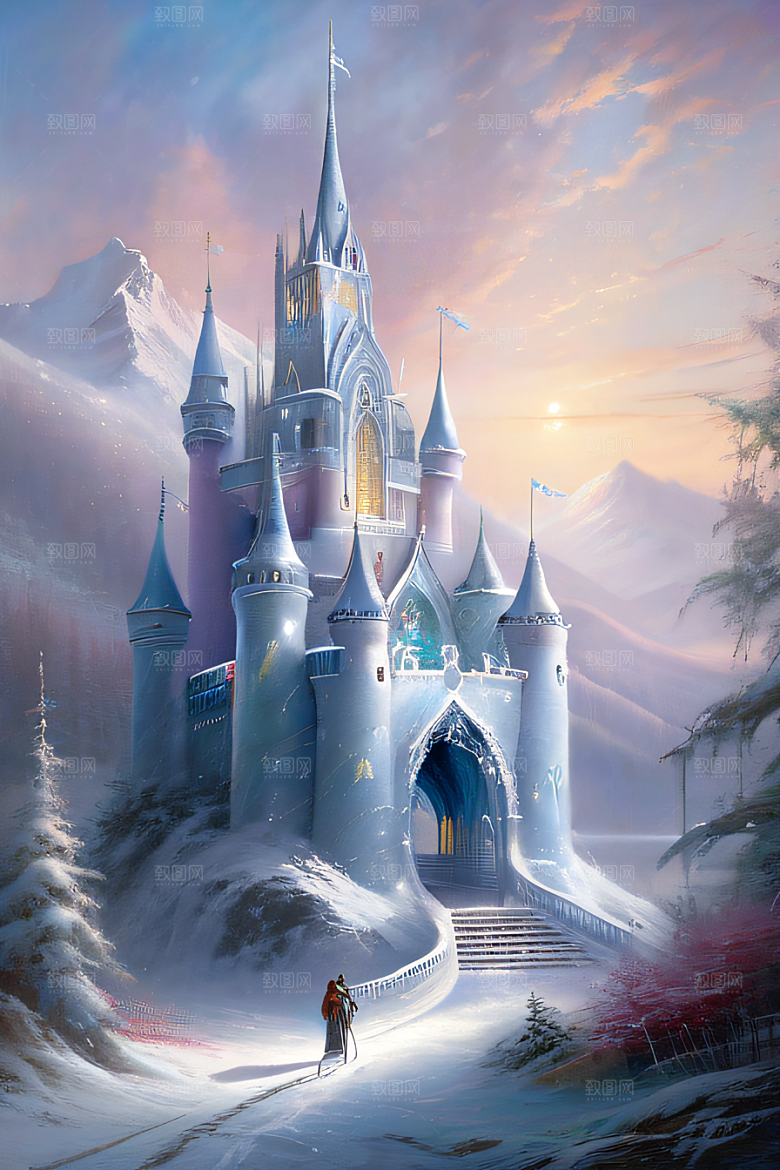 冰雪仙境冰雪城堡与冰玫瑰的幻景