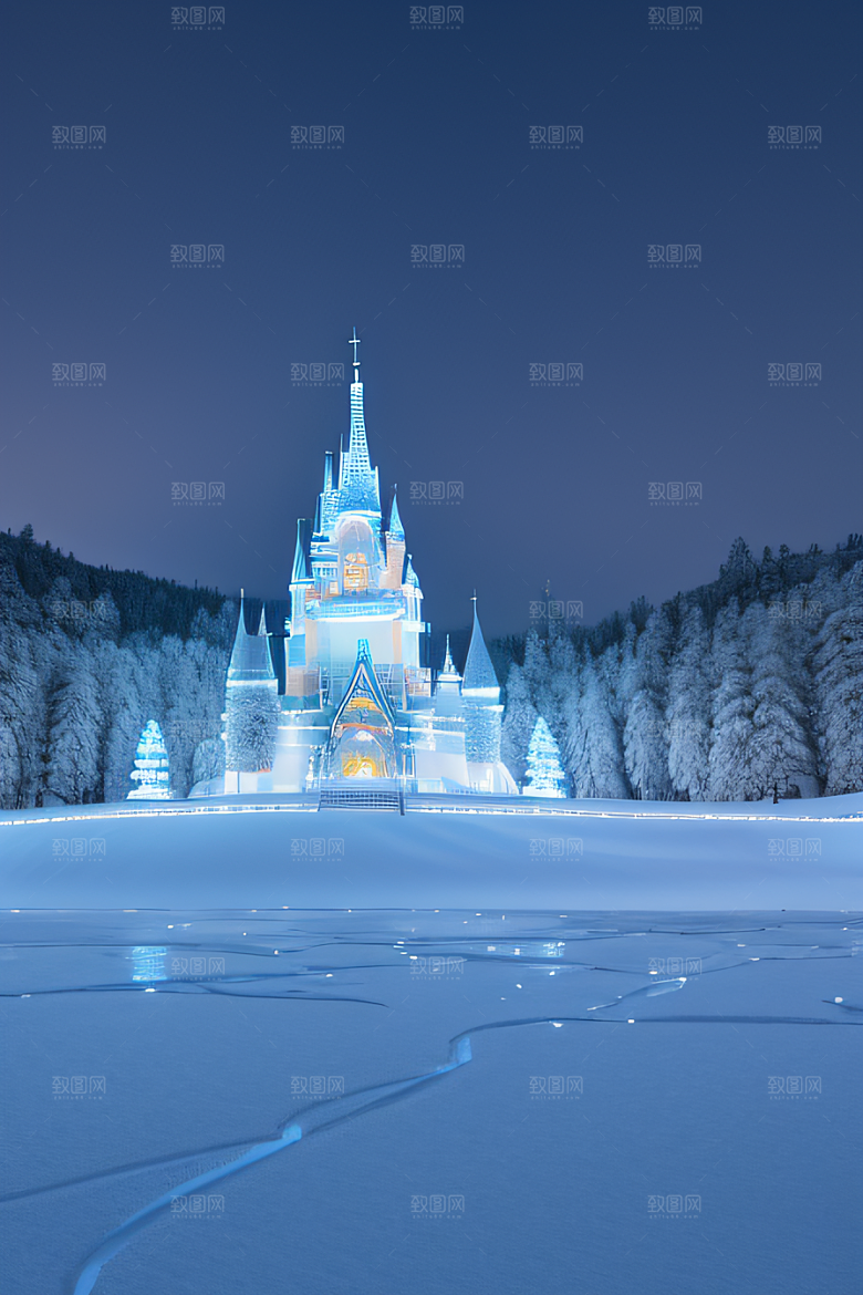 冰雪仙境冰雪城堡与冰玫瑰的幻景