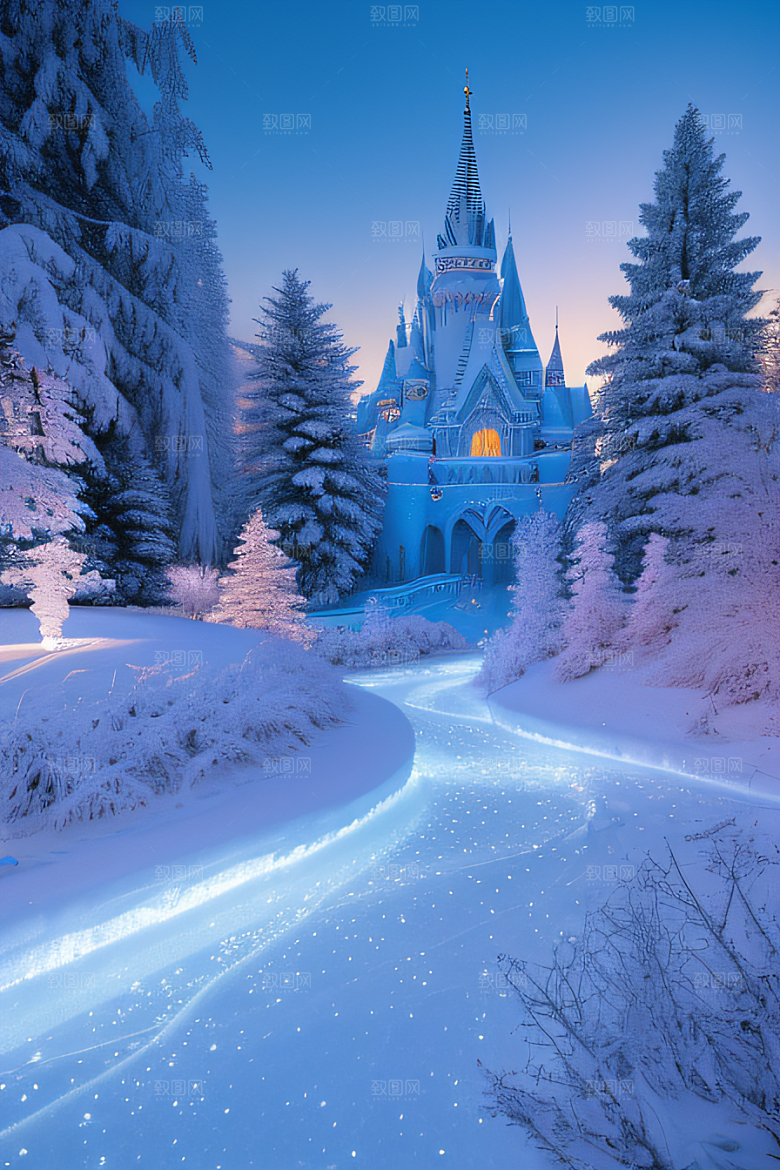 冰雪仙境冰雪城堡与冰玫瑰的幻景