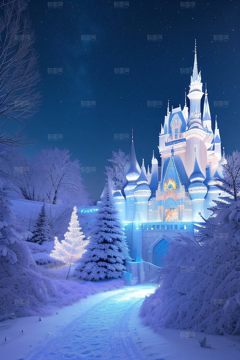 冰雪仙境冰雪城堡与冰玫瑰的幻景