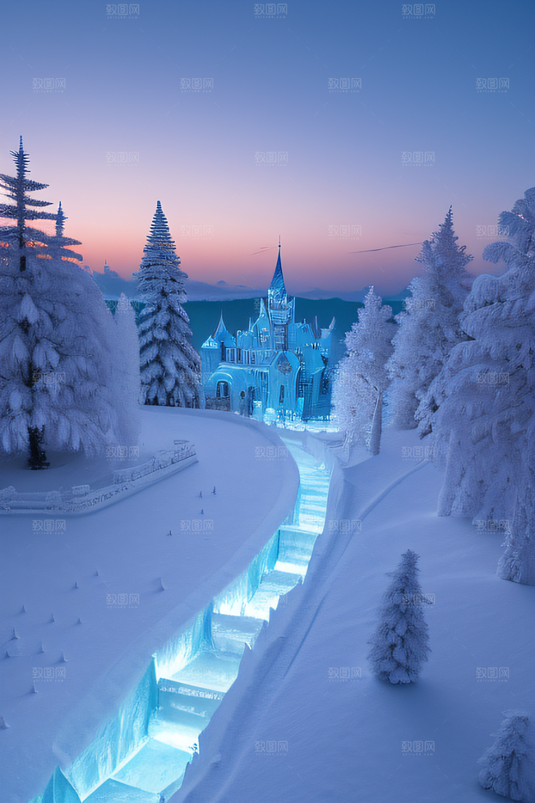 冰雪仙境冰雪城堡与冰玫瑰的幻景