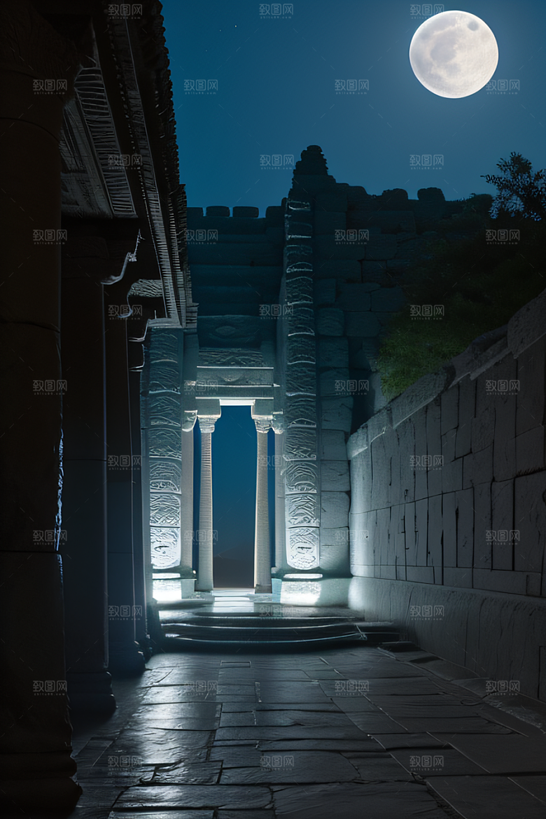 神秘古城之旅月夜下的亚特兰蒂斯神庙