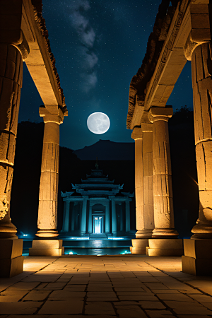 神秘古城之旅月夜下的亚特兰蒂斯神庙