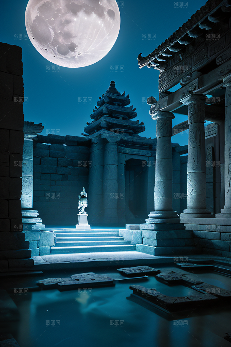 神秘古城之旅月夜下的亚特兰蒂斯神庙