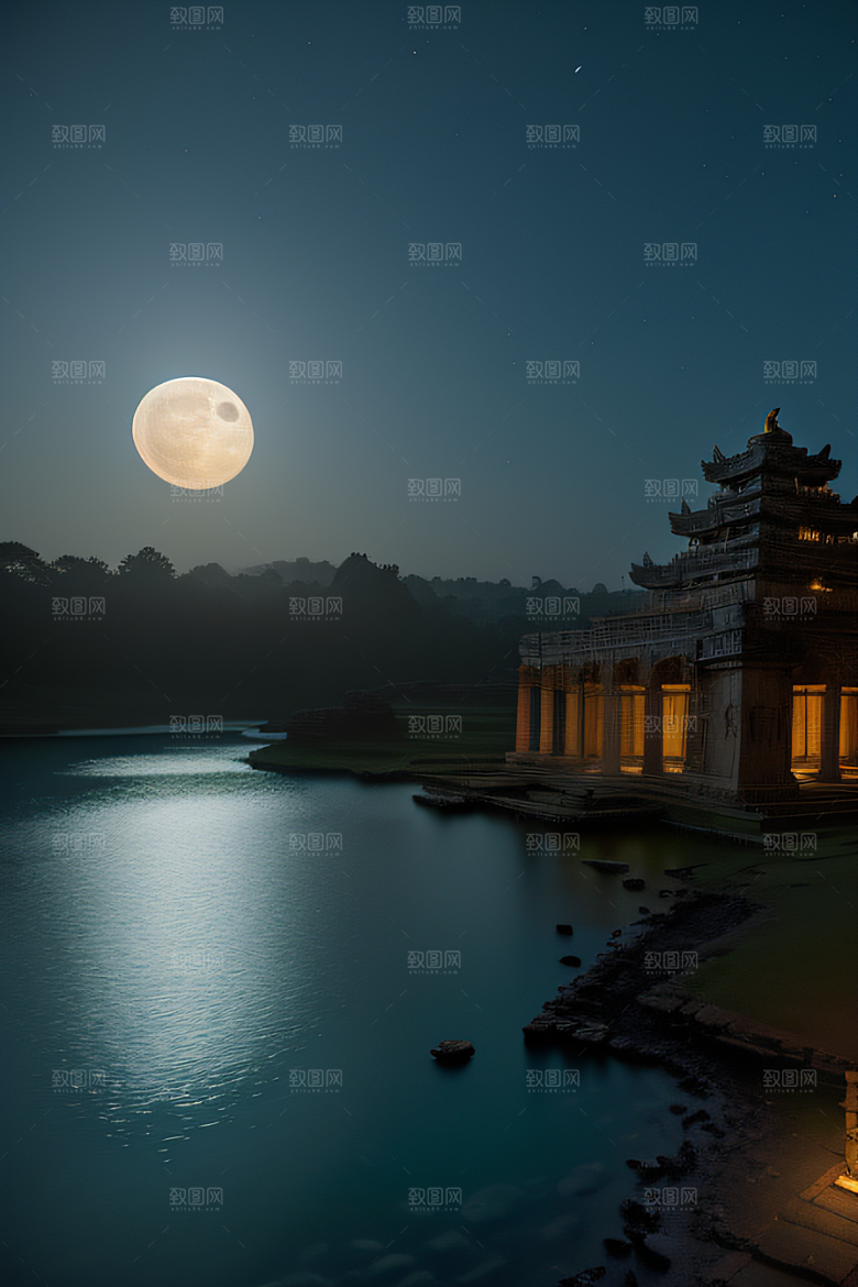 神秘废墟月夜下的亚特兰蒂斯神庙之旅