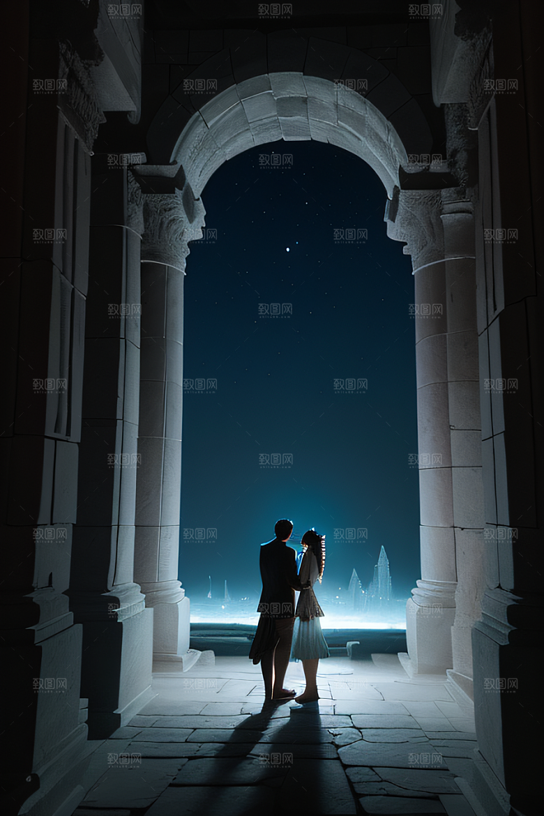 古老文明月夜下的神秘亚特兰蒂斯遗迹