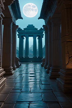 神秘古城之旅月夜下的亚特兰蒂斯神庙