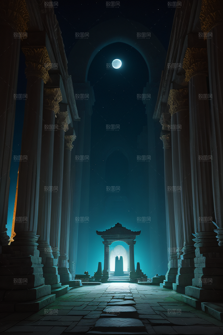 神秘古城之旅月夜下的亚特兰蒂斯神庙