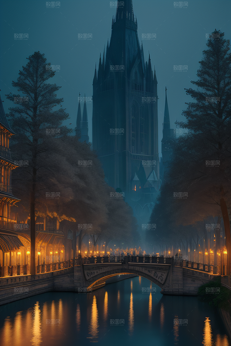 幻想与现实的交汇树中神秘城市的魅力
