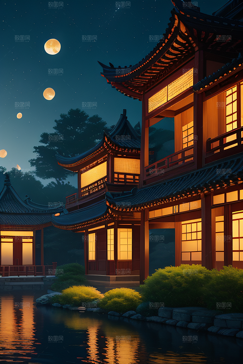 极致精确度江南风格建筑的细节描绘