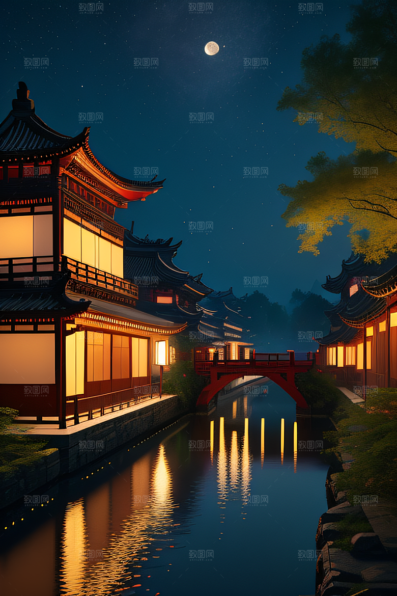 极致精确度江南风格建筑的细节描绘