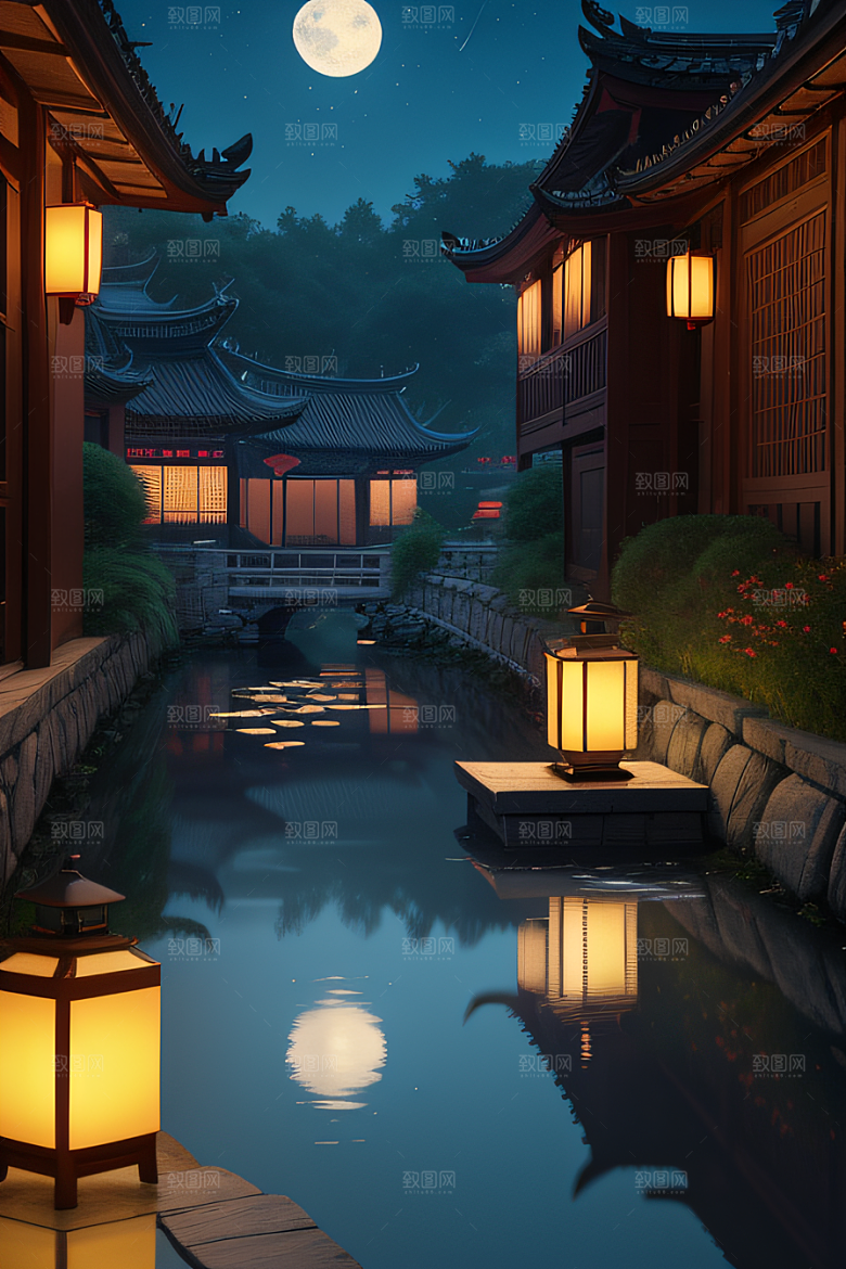 极致精确度江南风格建筑的细节描绘
