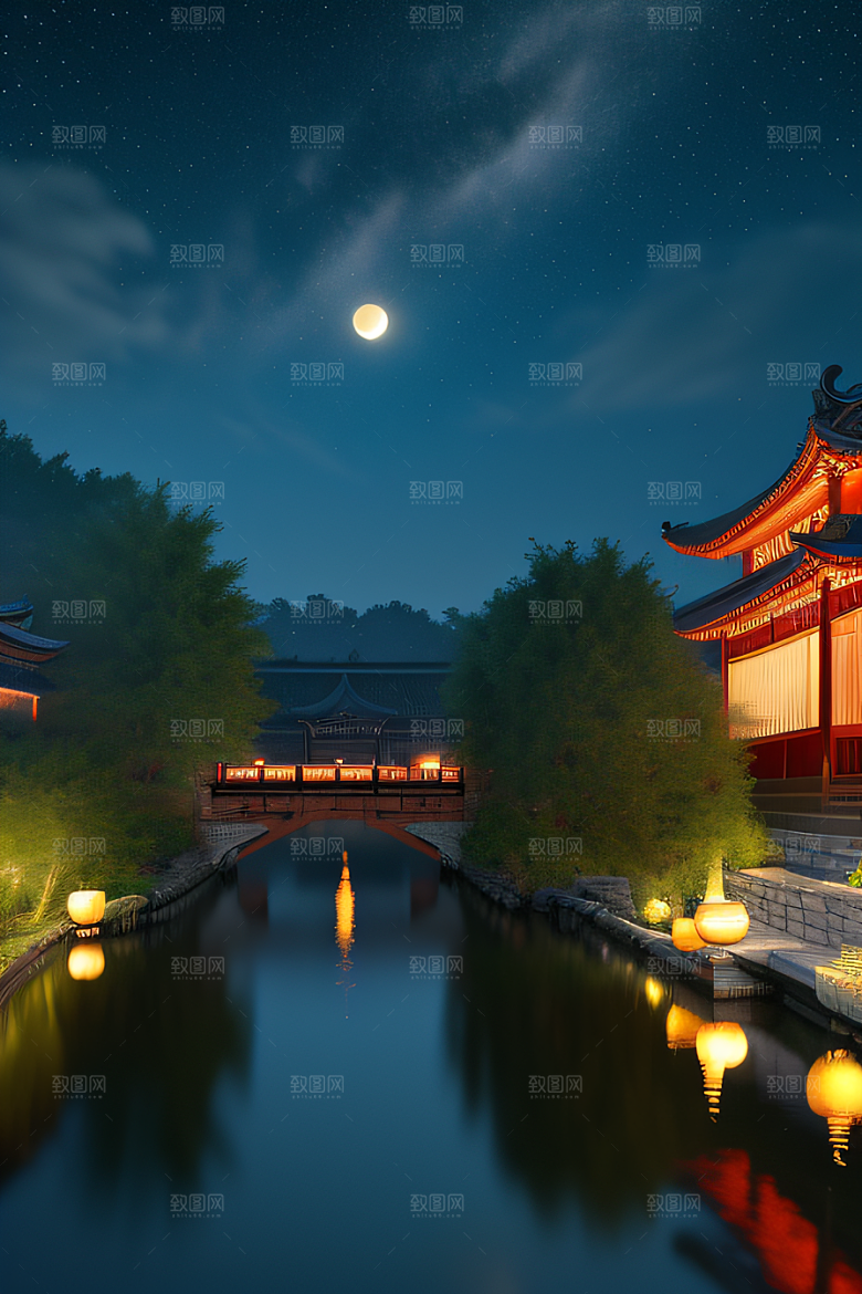 灯笼光芒温暖诱人的夜晚