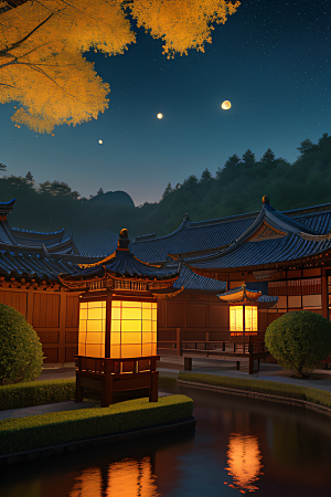 灯笼光芒温暖诱人的夜晚