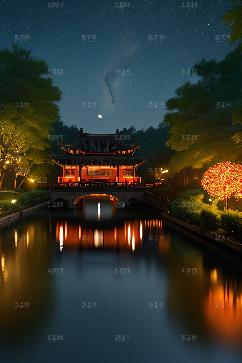 灯笼光芒温暖诱人的夜晚