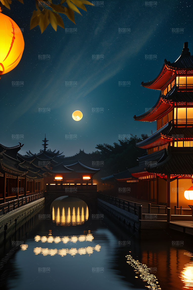 灯笼光芒温暖诱人的夜晚