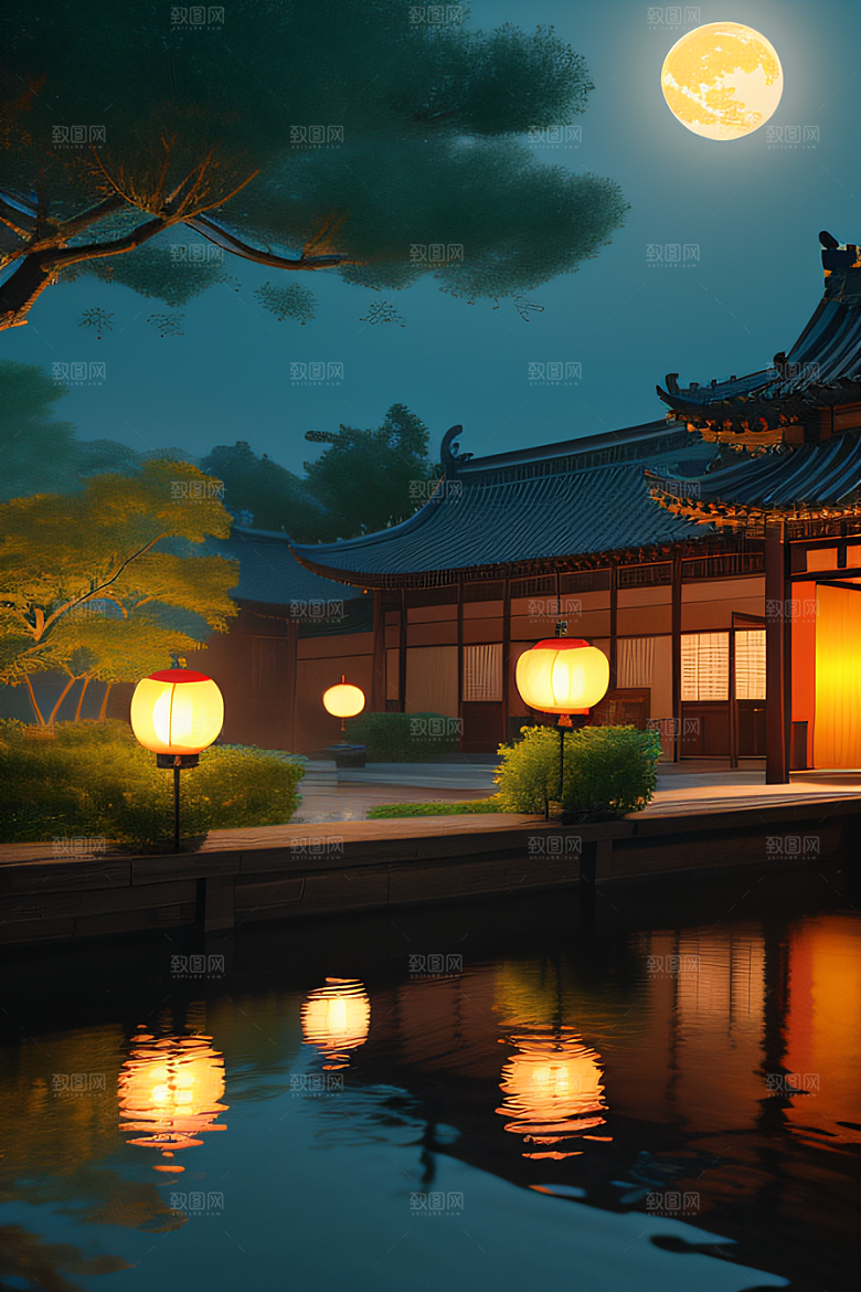 灯笼光芒温暖诱人的夜晚