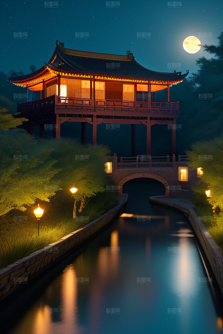 灯笼光芒温暖诱人的夜晚