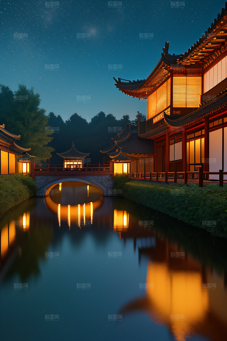 灯笼光芒温暖诱人的夜晚