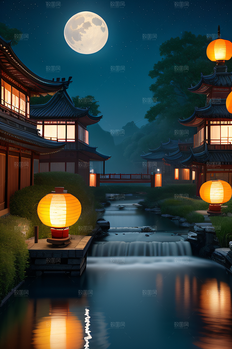 灯笼光芒温暖诱人的夜晚