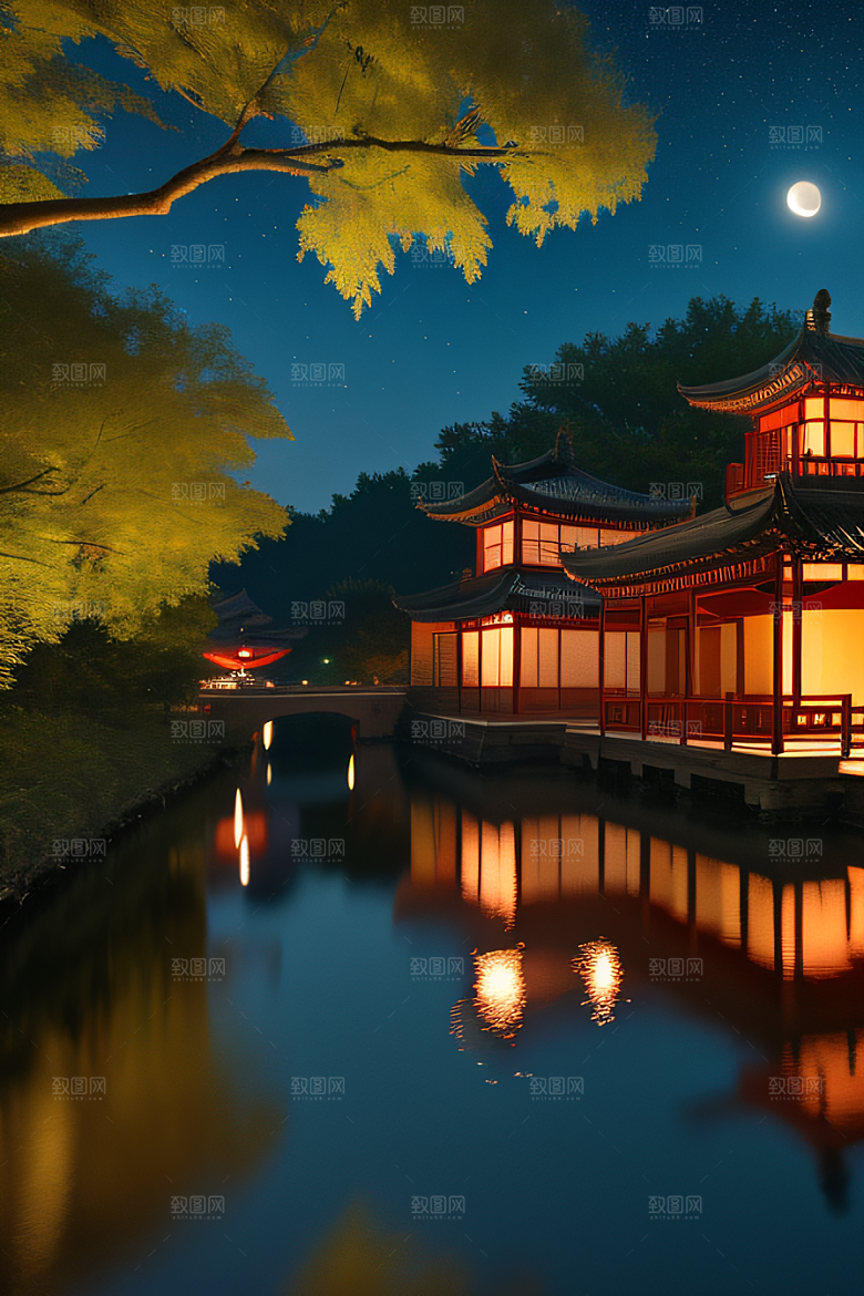 极致精确度江南风格建筑的细节描绘