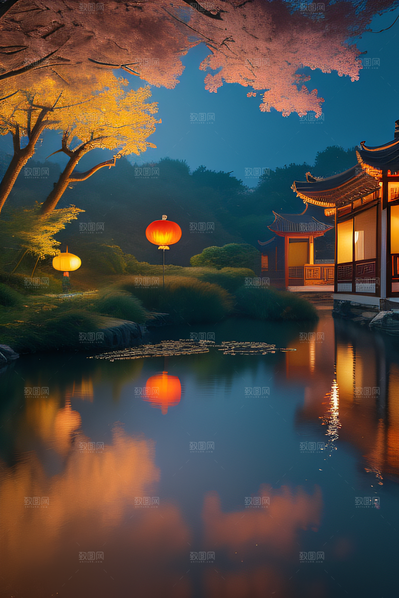 极致精确度江南风格建筑的细节描绘
