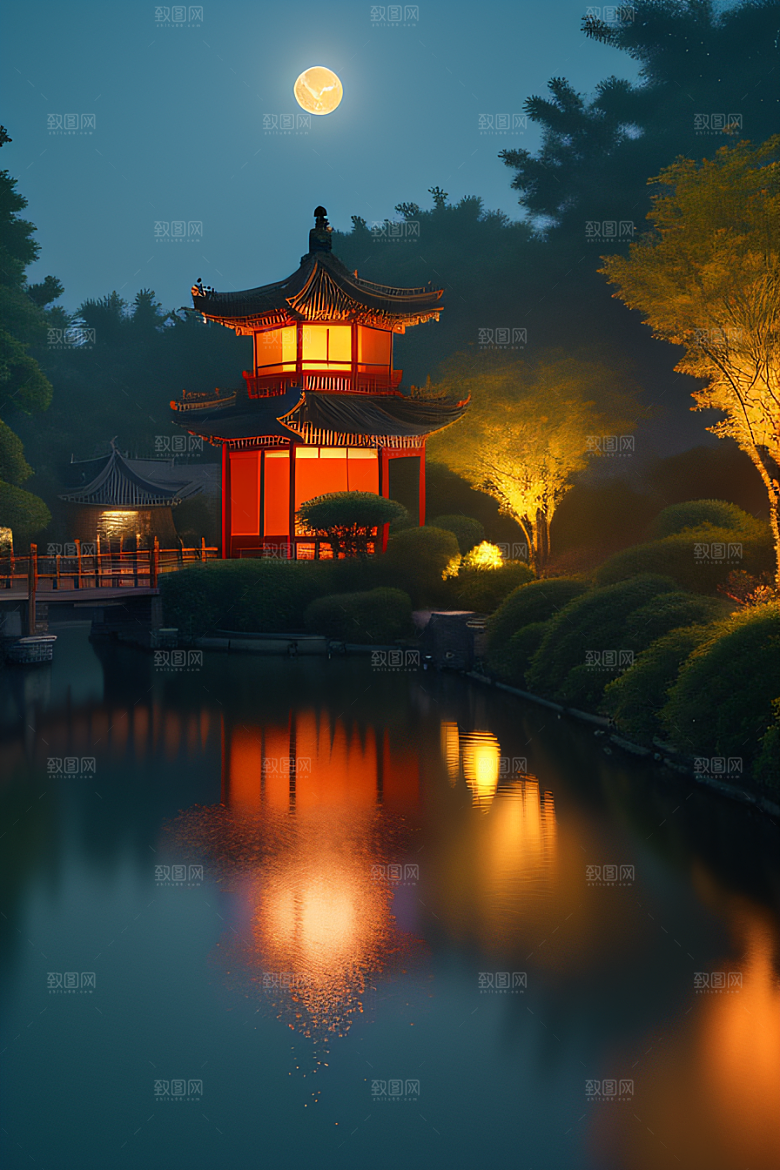 极致精确度江南风格建筑的细节描绘
