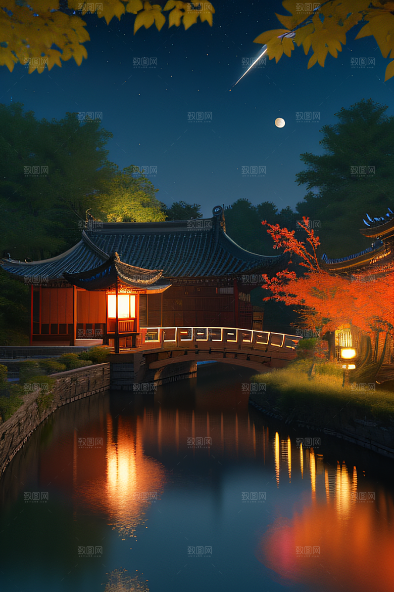 灯笼光芒温暖诱人的夜晚