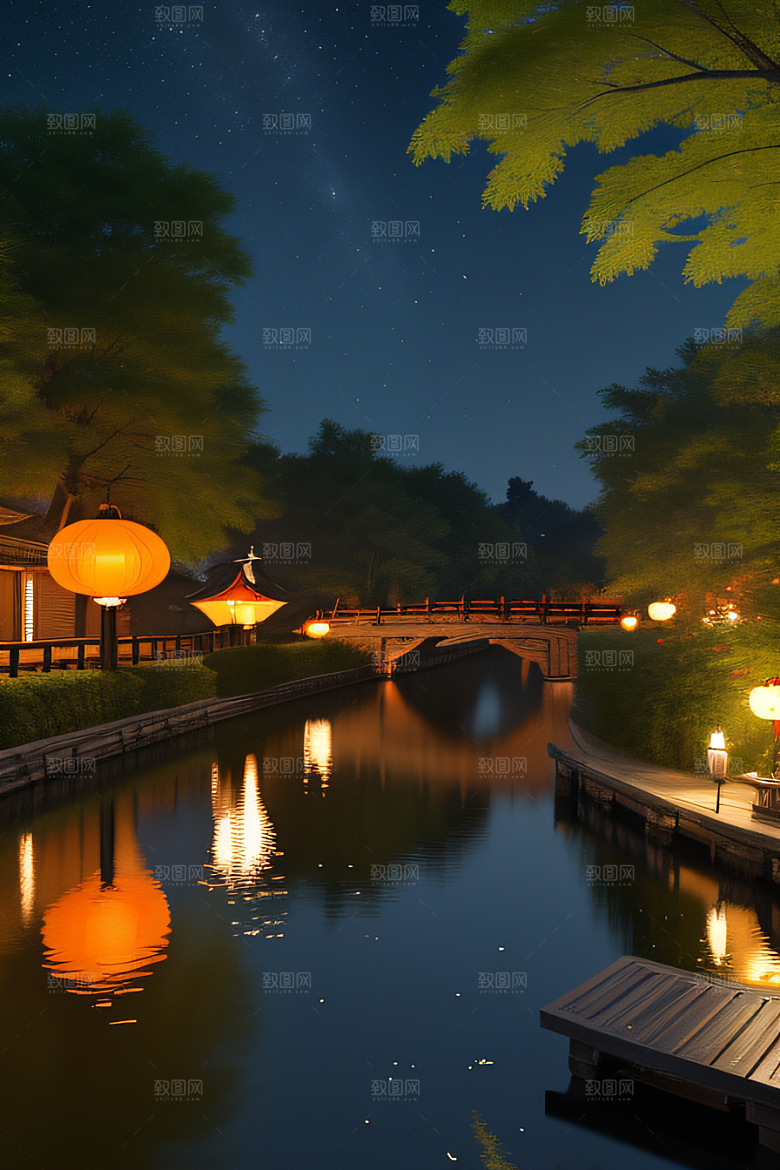 灯笼光芒温暖诱人的夜晚