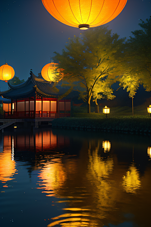 灯笼光芒温暖诱人的夜晚
