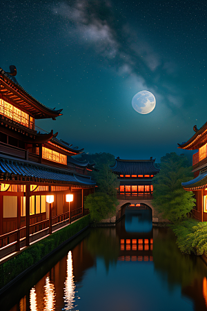 灯笼光芒温暖诱人的夜晚