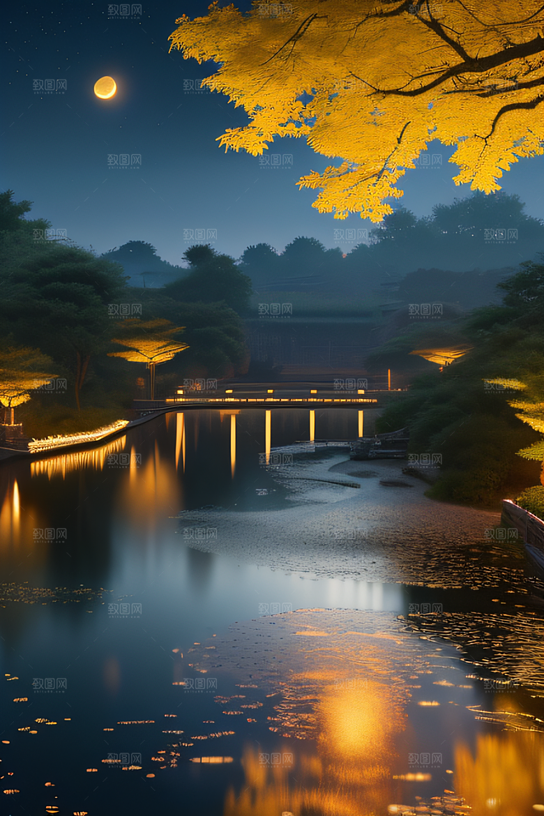 灯笼光芒温暖诱人的夜晚
