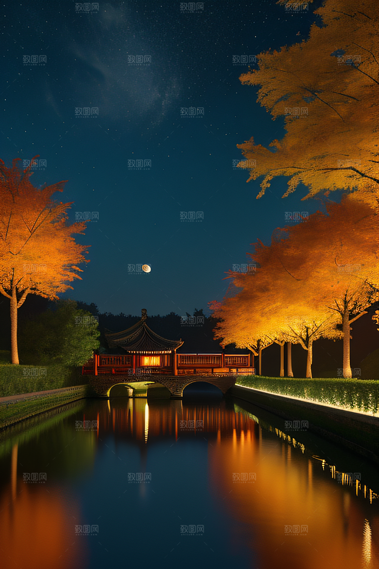 灯笼光芒温暖诱人的夜晚
