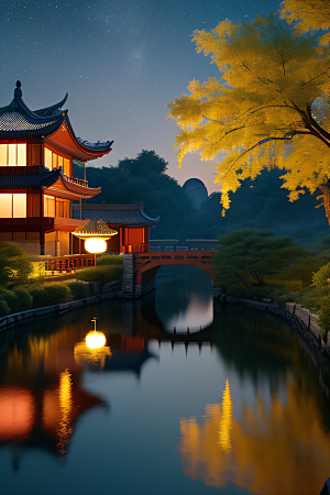 灯笼光芒温暖诱人的夜晚