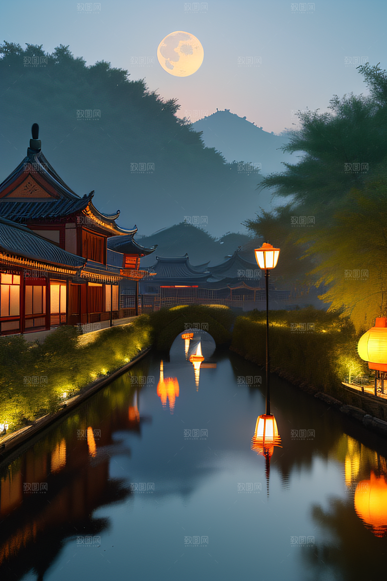 灯笼光芒温暖诱人的夜晚